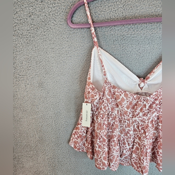 Francesca's X Blue Rain Rust Beige Floral Cropped Baby Doll Top Sz L Adj Straps - Picture 8 of 11